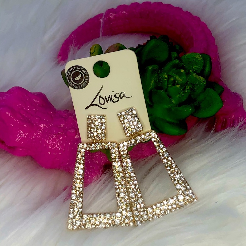 NWT Gold & Rhinestone Drop Earrings